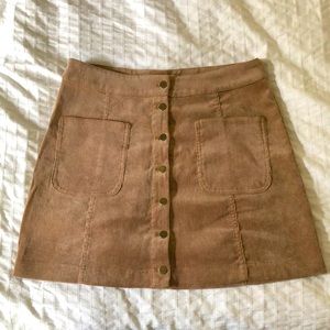 Brown corduroy button-up mini skirt